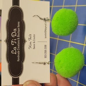 Fuzz Ball Lime Green Earrings